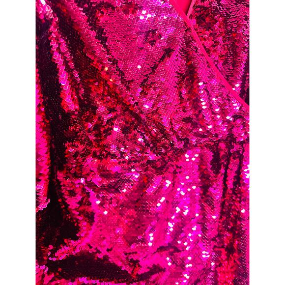 LA MAISON TALULAH Pink Sequins Long Sleeve V-Neck Sequin For Now Mini Dress L - Picture 14 of 16